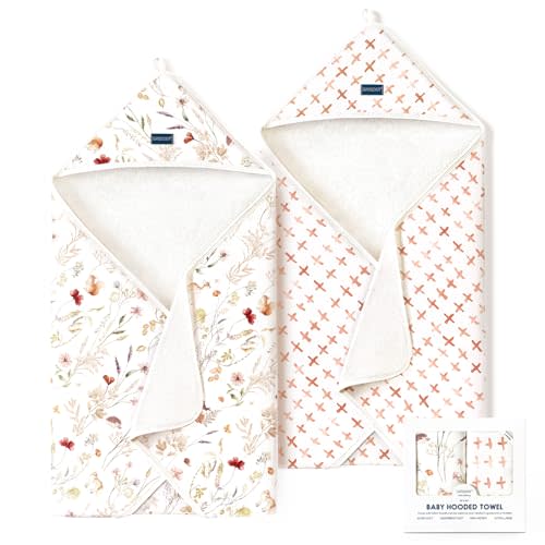 GRSSDER Baby Hooded Towel 2 Pack for Newborn, Super Soft Bath Towels with Original Design, Ultra Absorbent Knit Terry, Large Toddler Towels with Hood for Girls, Shower Gifts for Infant, 34"x 34"