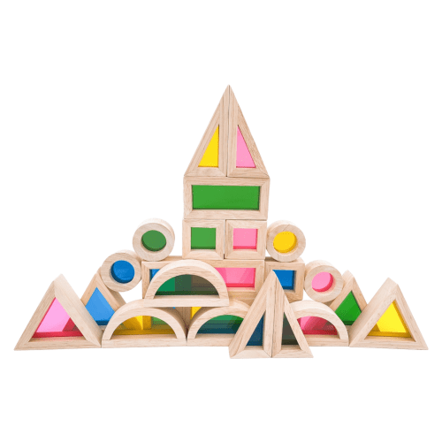24 Pcs Rainbow Acrylic Sensory Wooden Building Blocks