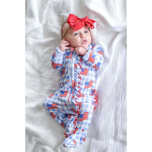 Bamboo Waffle Ruffle Zipper Footie | Star-Spangled Picnic