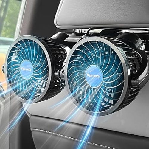 Poraxy Car Fan, Dual Head Car Fans for Backseat for Kids, Headrest 360 Degree Rotatable Back Seat Stepless Speed Vehicles Rear Seat 12V Cooling Air Fan for Sedan SUV RV