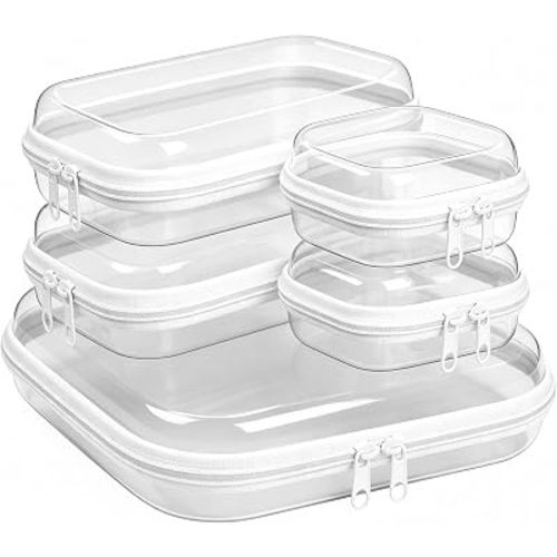 CANIPHA 5Pcs Clear Hard Zipper Bag Diaper Pouches Organizer, Storage Box for Baby Travel Essentials, Pacifier Snacks Toys Wipes Clothes, Makeup Toiletry Lego Toy Storage Cases