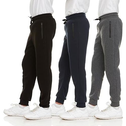 PURE CHAMP 3Pk Boys Sweatpants Fleece Athletic Workout Kids Clothes Boys Joggers with Zipper Pocket and Drawstring Size 4-20