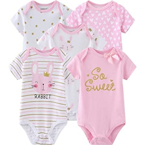 Kiddiezoom Unisex Baby 5-Pack Short-Sleeve Bodysuit