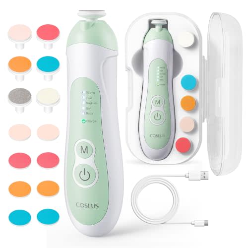 COSLUS C52 Baby Electric Nail File Trimmer, CPC Certified & Quiet, Green | Cordless Baby Nail Clipper with 5 Speeds & 6 Grinding Heads for Newborn Infant Toddler, LED Light, Safe Sleep Buffer