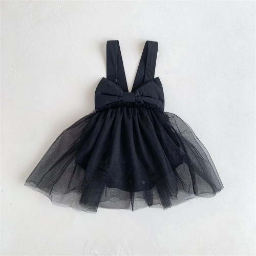 AJIWYH Baby Bubble Romper Cotton Spring Summer Bow Tie Solid Sleeveless Tulle Romper Bodysuit Dress Clothes (Black,6-12 Months)