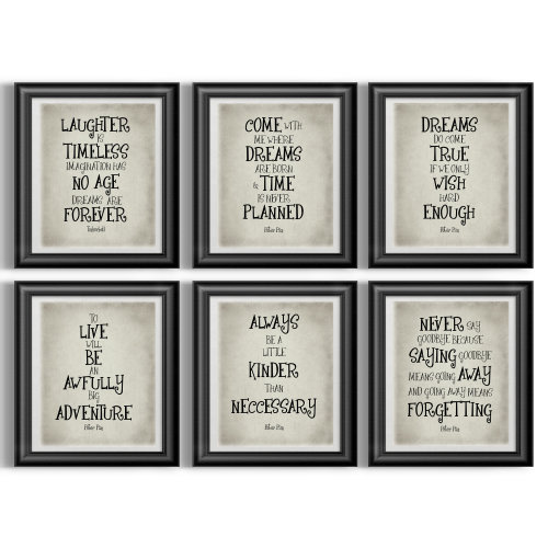 Peter Pan Nursery Wall Art: Bundled Prints Set of 6 Literary Quotes for Classroom, Playroom & Baby Shower Gifts Unframed