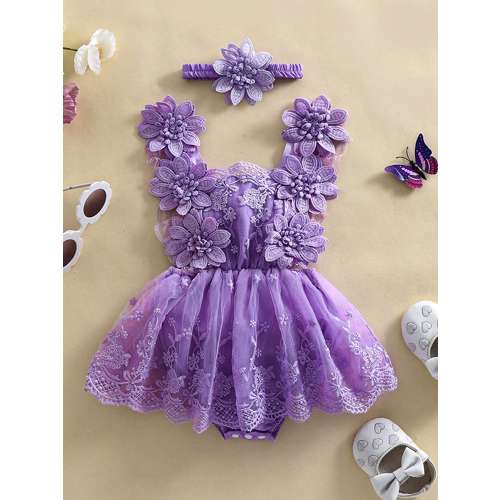 Newborn Baby Girl 1st Birthday Outfit Floral Lace Tulle Romper Tutu Dress Cake Smash Princess Boho Clothes Photo Shoot