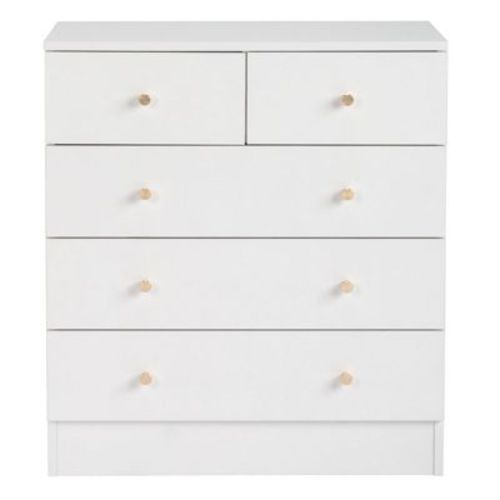 Resenkos 5 Drawer Dresser with Gold Handle, Nursery Dresser Chest Of Drawers Organizer, White