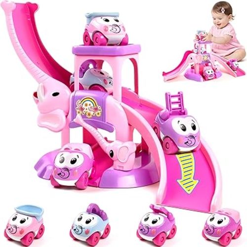 Toys for 1 2 Year Old Girl Gifts: Elephant Car Race Track for Toddler 1-3