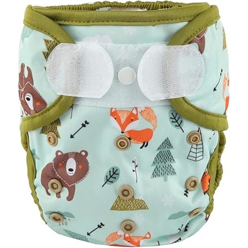 Baby Cloth Diaper Cover Nappy Hook and Loop Double Gusset 6.6lbs to 33lbs (Teepee Bears Foxes) One Size