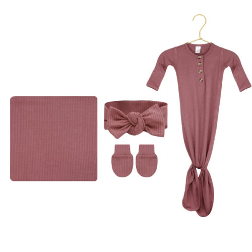 Marjorie Ribbed Newborn Headband Bundle (Gown)