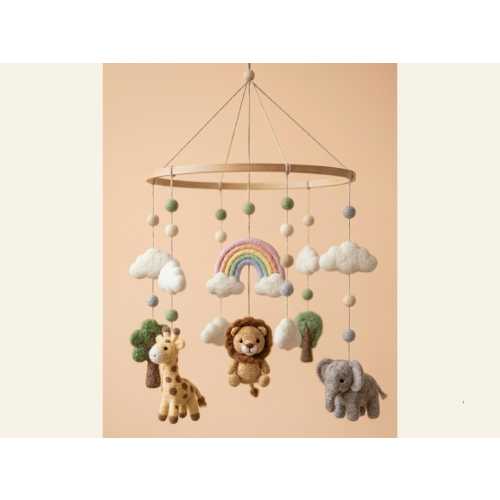 Safari Baby Mobile | Neutral Felt Animals | Elephant, Lion & Giraffe Nursery Decor | Gender Neutral Crib Hanging, Minimalist nursery mobile