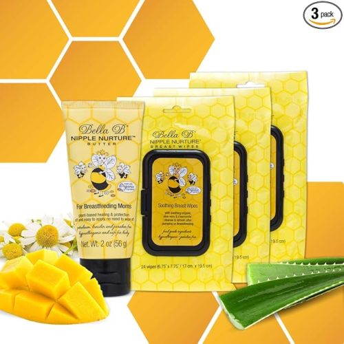 BELLA B Bundle: Nipple Nurture Butter 2oz and Nipple Nurture Breast Wipes 3-Pack, Gift For Mom, Pregnancy Gift (Bundle)