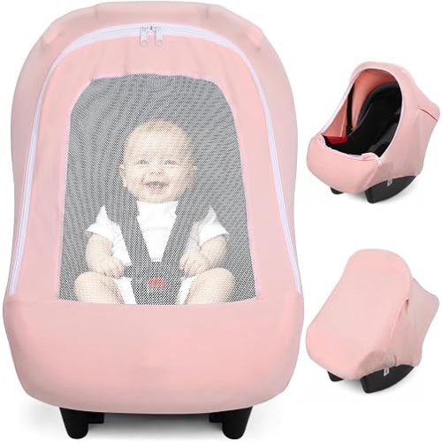 Metplus Baby Car Seat Cover with Mesh Window, Carseat Canopy for Girls