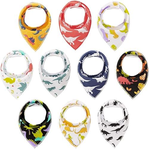 Maiwa 10-Pack Dinosaur Bandana Bibs for Baby Boys for Drooling Feeding and Teething