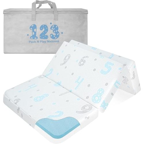 Pack and Play Mattress, 38"x26" Pack N Play Mattresses Dual-Sided Design for Baby and Toddler, Foldable Mattress for Pack N Play with Washable Cover