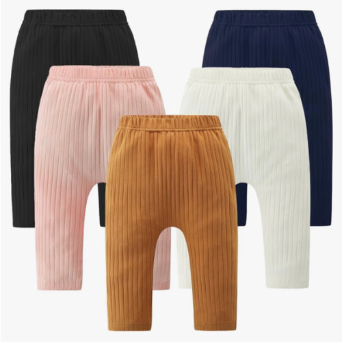 Baby and Toddler Girl's 5 Pack Cotton Ribbed Pull On Pants Leggings 6-12mo