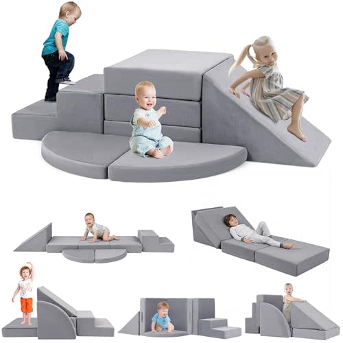 Foam Climbing Blocks for Toddlers 1-3, Safety First Baby Climbing Blocks Indoor,Soft Play Set for Infant, Ideal Climbing Toys for 1 Year Old for Baby Gym/Toddler Playground(Grey