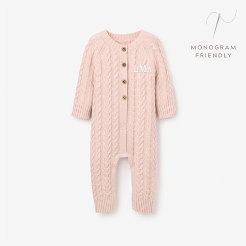Pale Pink Horseshoe Cable Knit Baby Jumpsuit PINK / 3-6M