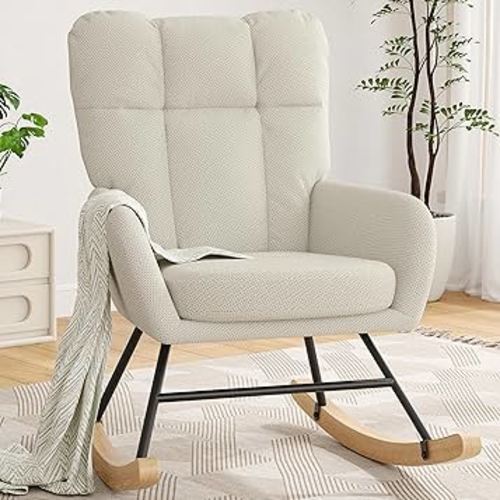 Rocking Chair Nursery, Teddy Baby Nursery Rocking Chairs, Modern Nursing Chair for Breastfeeding, Nursery Rocker for Small Spaces Indoor, Accent Glider Chairs for Living Room, Bedroom, Beige