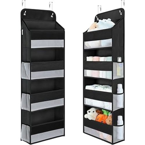 Yecaye 1 Pack Over the Door Organizer, 35.2lbs Load Toy Stuffed Animal Storage, Large Capacity Swing-proof Hanging Bathroom Organizers and Storage for Nursery Newborn Baby Essential Stuff Black