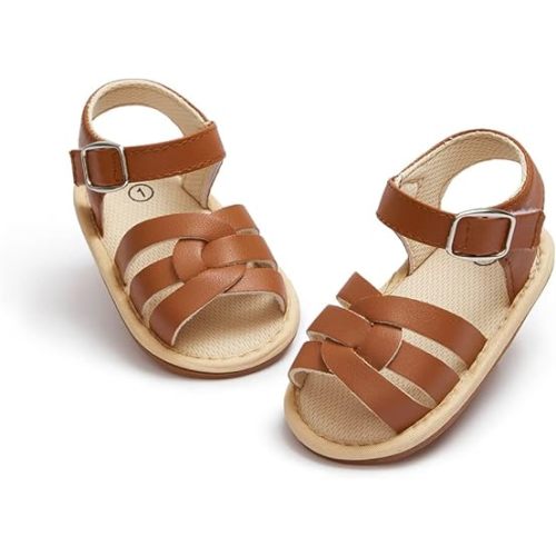 Meckior Baby Toddler Infant Girls PU Leather Soft Open Toe Summer Sandals Flower Princess Flat Shoes
