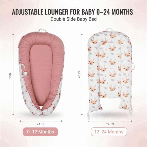 Baby Lounger – Infant Lounger for Newborn 0–24 Months, Baby Nest Lounger, Portable Newborn Lounger, Soft Breathable Cotton, Essentials for Babies at Home and Travel (PINK)
