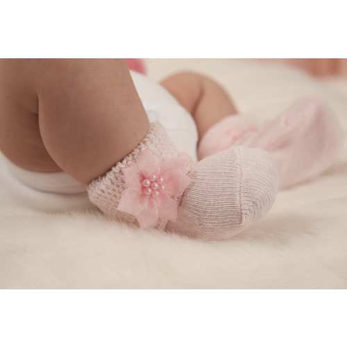 Pink Newborn Socks Baby Girl Socks with Little Flowers