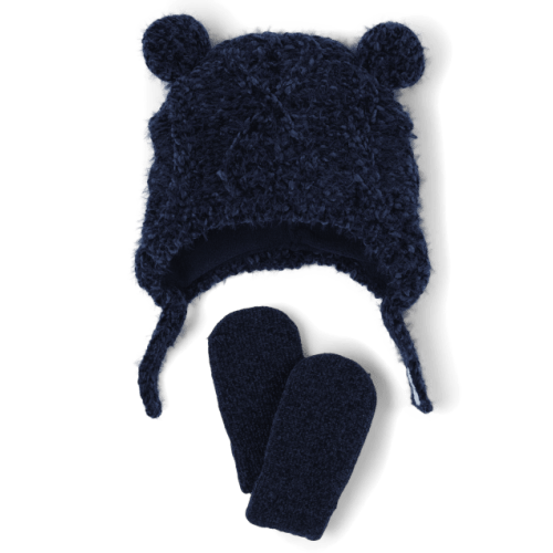 Baby Boys Cozy Hat And Mittens Set - Blue