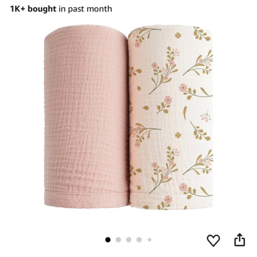 Konssy Muslin Swaddle Blankets for Boys Girls, 2 Pack Receiving Baby Blanket Large 47 x 47 inches, Soft Breathable Swaddling Wrap for Unisex Newborn (Pink, Floral)