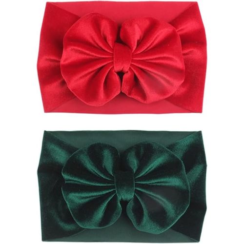 YanJie Baby Girl Bows Christmas Velvet Baby Headbands Big Baby Bows Wide Head Wrap Hair Accessories for Toddlers Newborn Infants Kids(Red-Green)