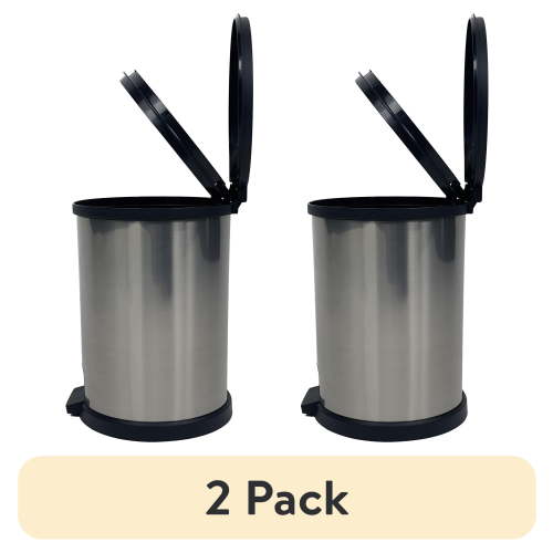(2 pack) Mainstays Bathroom Trash Can, 1.5 Gallon Small Plastic Step Garbage Bucket Bin with Lid, Silver