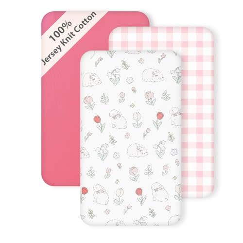 3 Pack Cotton Bassinet Sheets - 33"x20" for Semphis, Koolerthings, KOOLABABY, NeoBorn, Kiniew, and Cowiewie Baby Bassinet, Ultra Soft & Skin Friendly Bassinet Fitted Sheets, Pink Flower