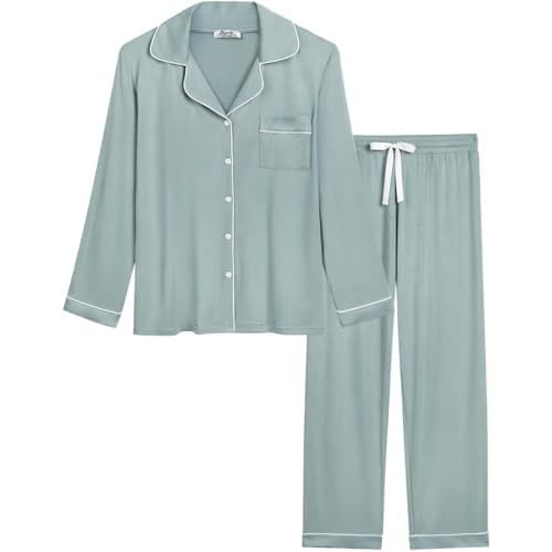 Joyaria Women's Cooling Bamboo Viscose Pajama Set Long Sleeve Button Front