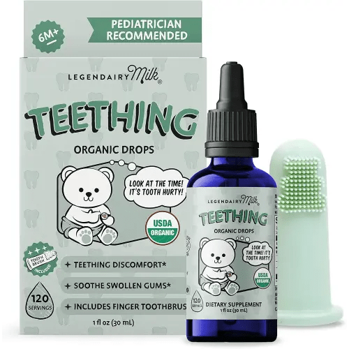 Legendairy Milk Organic Teething Drops - Baby Teething Relief Drops, Clove and Chamomile - Ideal for Babies and Toddlers - Sugar Free, 120 Servings