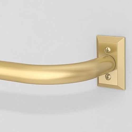 Gold Curtain Rods, Heavy Duty Wrap Around Curtain Rod for Windows 28 to 48 Inch, Adjustable Decorative Blackout Drapery Pole, Modern Room Darkening Rod for Blackout Curtains, Brass