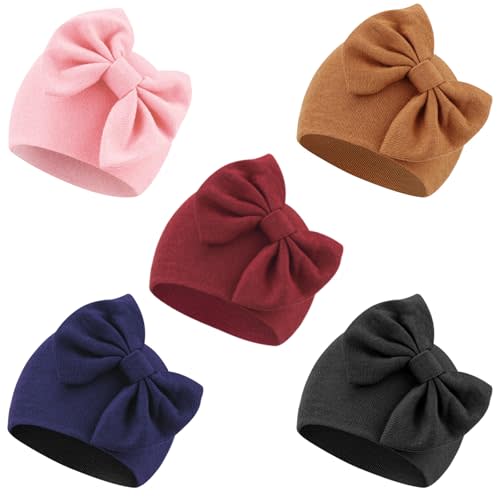AQOKKA Newborn Baby Girl Hats with Bow Cotton Toddler Infant Beanie Cap Newborn Hospital Hats for Baby Girl Kid 0-24 Months