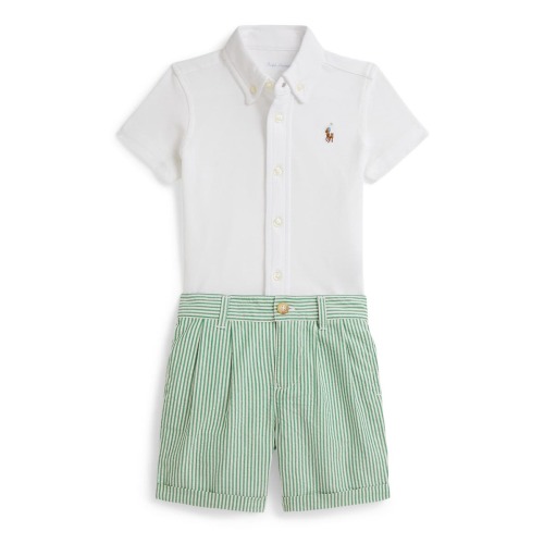 Oxford Mesh Button-Up Shirt & Shorts Set, 6M
