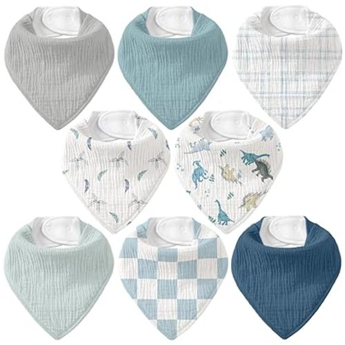 Muslin Baby Bibs 8 Pack, Baby Bandana Drool Bib for Drooling and Teething, Cotton Soft Absorbent for Girls Boys BC
