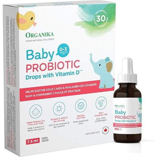 Organika Baby Probiotic Drops with Vitamin D- Soothe Colic, Reduce Fussing, Aid in Growth and Development- White, 7.5 ml (Pack of 1)