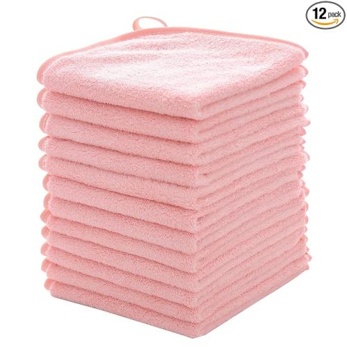MUKIN Baby Washcloths Set - 12 Pack 12x12 Inches Microfiber Coral Fleece Face Towel for Newborns, Infant, Toddlers or Kids. Ultra Soft and Absorbent wash Cloth for Baby (Pink)
