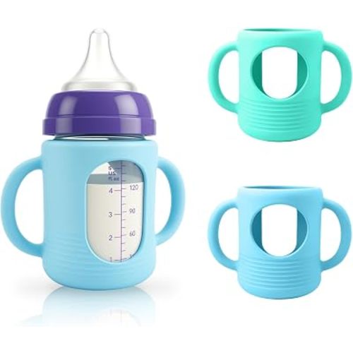 2-Pack Silicone Sleeves for New Lansinoh & Pigeon Glass Baby Bottle 5 oz