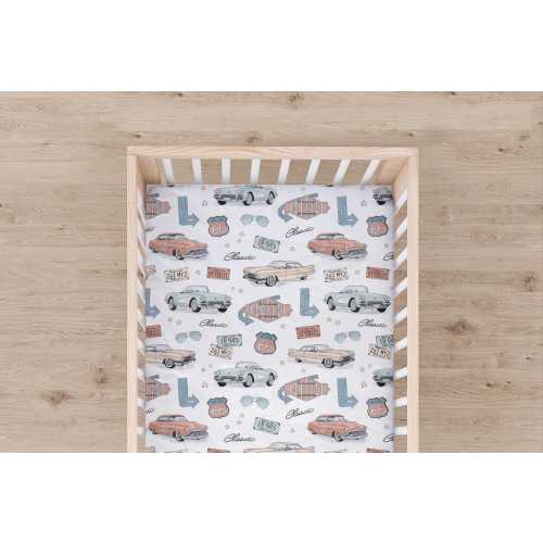 Retro Old Fashioned Car Fitted Crib Sheet, Vintage Automobile Nursery Bedding, Changing Pad Cover