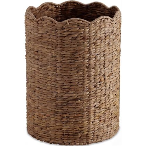 Best Choice Products Scalloped Laundry Large Round Hamper, Handwoven Laundry Basket for Clothes, Towels, Blankets, Multipurpose Storage Organizer For Laundry Room or Closet - Chestnut
