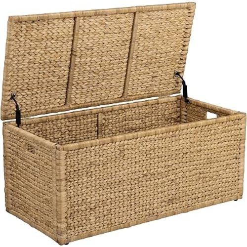 eHemco Heavy-duty Water Hyacinth Wicker Storage Trunk with Metal Frame, 42 by 20 by 18.5 Inches, Natural