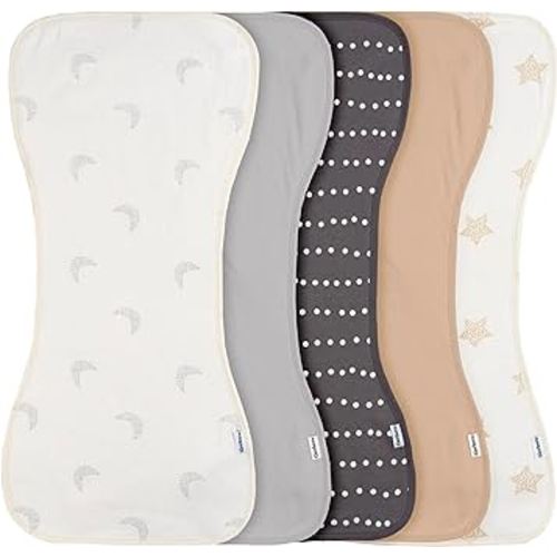 Gerber Baby Unisex Burp Cloths 5-Pack, Tan Grey, Size 10.5" x 21"