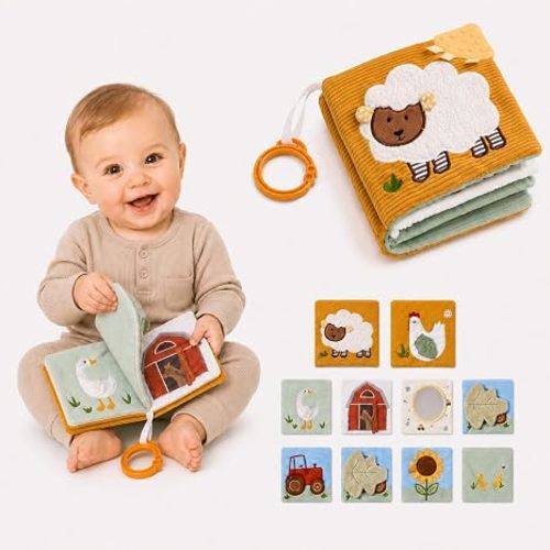 let's make Montessori Baby Books Toys, Touch Feel Cloth Crinkle Books for Babies, Sensory Book for Babies 0-6, 6-12 & 12-18 Months, Newborn, Infant, Shower Gift, Busy Book Toy, Safe Mirror, Teething