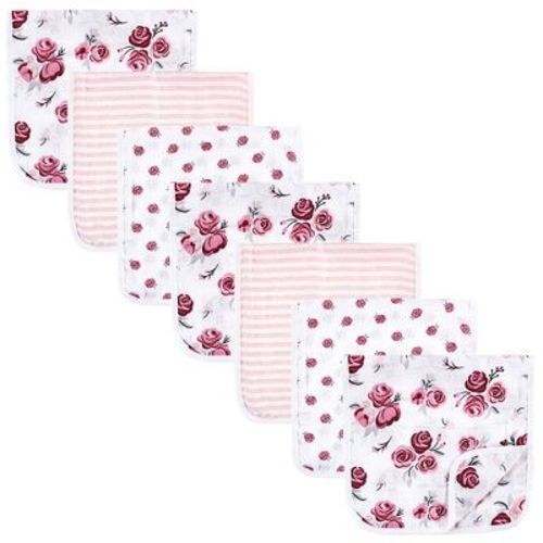 Hudson Baby Infant Girl Muslin Burp Cloth 7pk, Rose, One Size