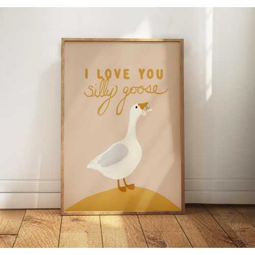 Silly Goose Print, Nursery Wall Art, Cute Animal for Kids Room, Baby Shower Gift for Girl