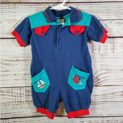 Vintage Baby Jumper / Baby / Blue Red Green Baby B'Gosh OshKosh Osh Kosh / Baby Infant Outfit / Newborn 6M 9M 9 months 6 Months